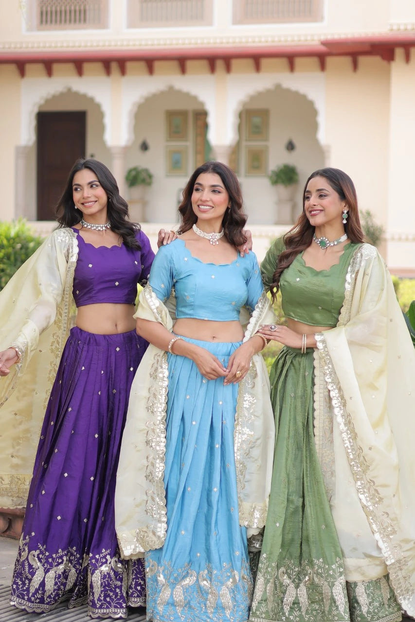 Purple Zari Embroidery With Sequins Work Gold Crush Lehenga